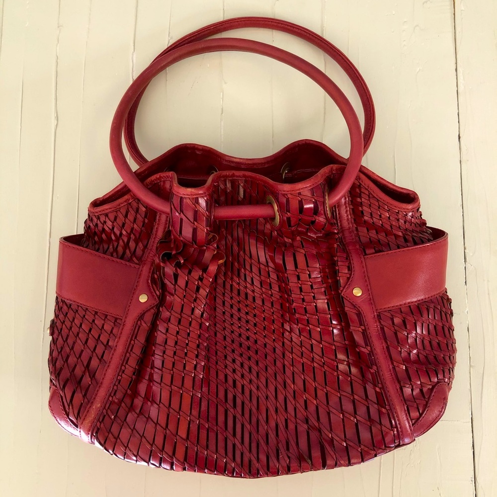 Cole Haan Red Leather Woven Shoulder Bag